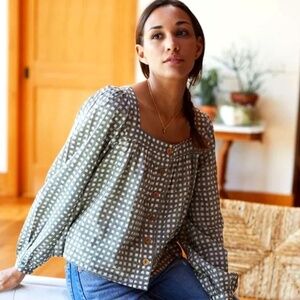 Emerson Fry Laurent Blouse Organic Moss Gingham